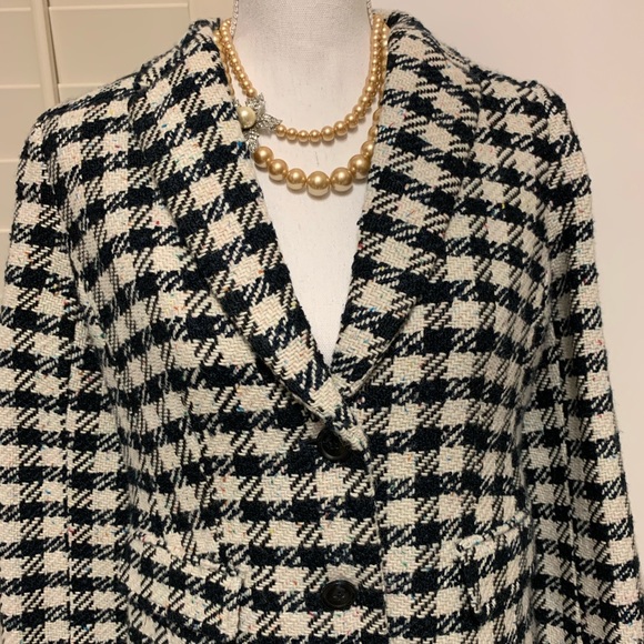 Talbots Petites Plaid White and Navy Jacket NWT 6P - Picture 2 of 8